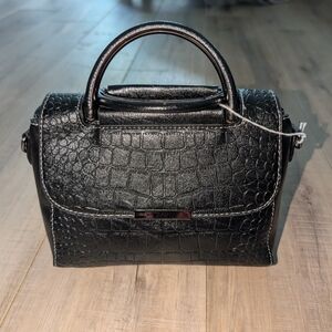 Elegant Black Crocodile-Embossed Handbag